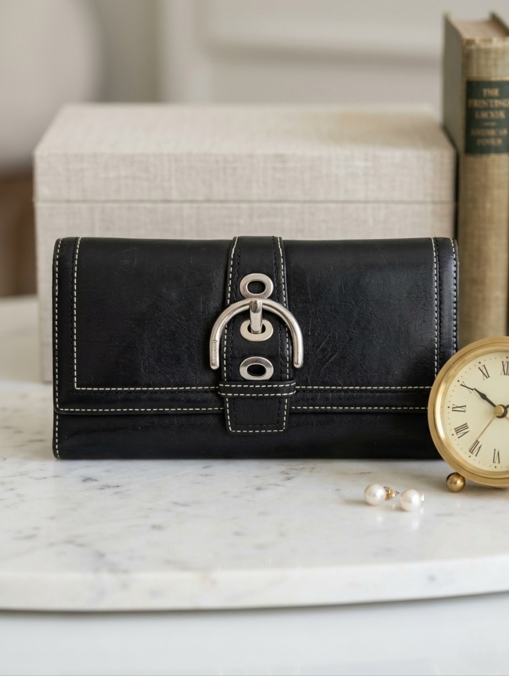 Coach Soho Black Leather Buckle Wallet